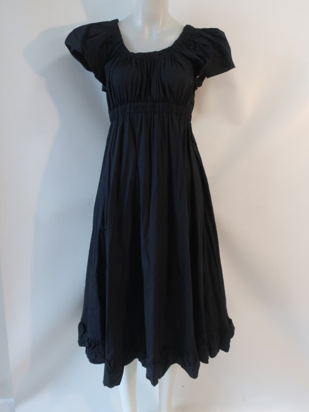 Womens Ulla Johnson Dark Navy Blue (Item- 219) Cotton Puff Sleeve Midi Dress 0